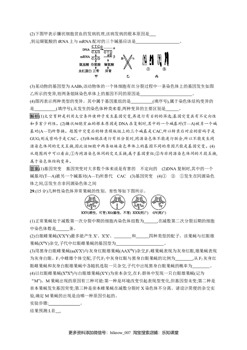 第5章《本章综合与测试》测评01_E015高中全科试卷_生物试题_必修2_1.单元测试_1、单元测试_第5章基因突变及其他变异