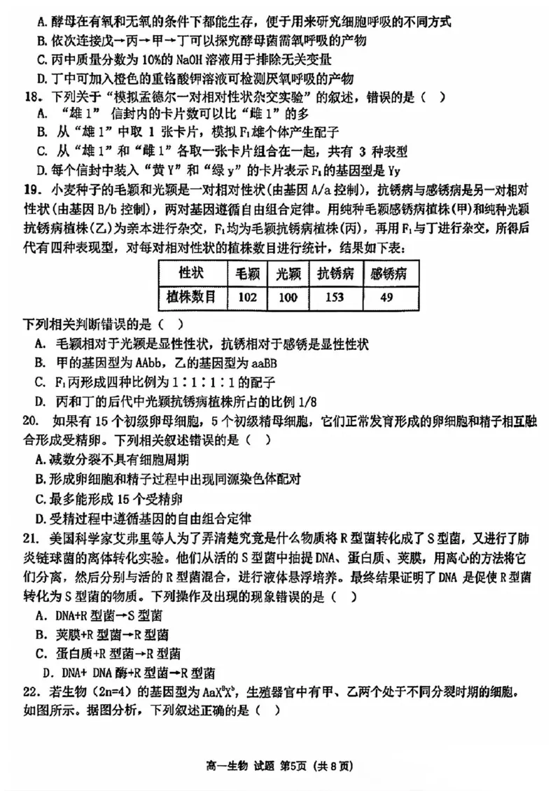 浙江省精诚联盟2024-2025学年高一下学期3月月考生物试题（PDF版，含答案）_2024-2025高一（7-7月题库）_2025年03月试卷_0316浙江省精诚联盟2024-2025学年高一下学期3月月考