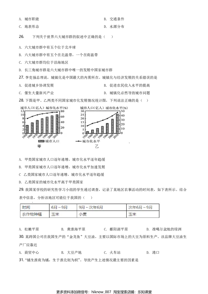 高一下学期期中地理试题（原卷版）_E015高中全科试卷_地理试题_必修2_3.期中试卷_高一下学期期中地理试题08