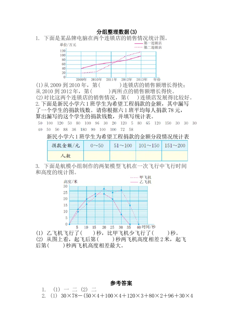 5.5分组整理数据（3）_小学1-6年级全部试卷_数学_六年级_3-11-3、小学六年级数学上册_3-11-3-2、练习题、作业、试题、试卷_北师大版_课时练_第五单元数据处理