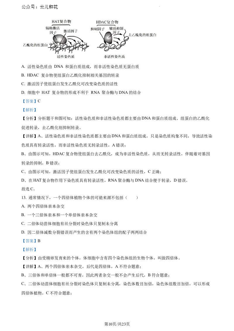 辽宁省沈阳市五校协作体2023-2024学年高一下学期期末联考生物试题（解析版）_2024-2025高一（7-7月题库）_2024年8月试卷_0824辽宁省沈阳市五校协作体2023-2024学年高一下学期期末联考