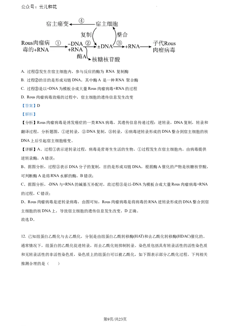 辽宁省沈阳市五校协作体2023-2024学年高一下学期期末联考生物试题（解析版）_2024-2025高一（7-7月题库）_2024年8月试卷_0824辽宁省沈阳市五校协作体2023-2024学年高一下学期期末联考