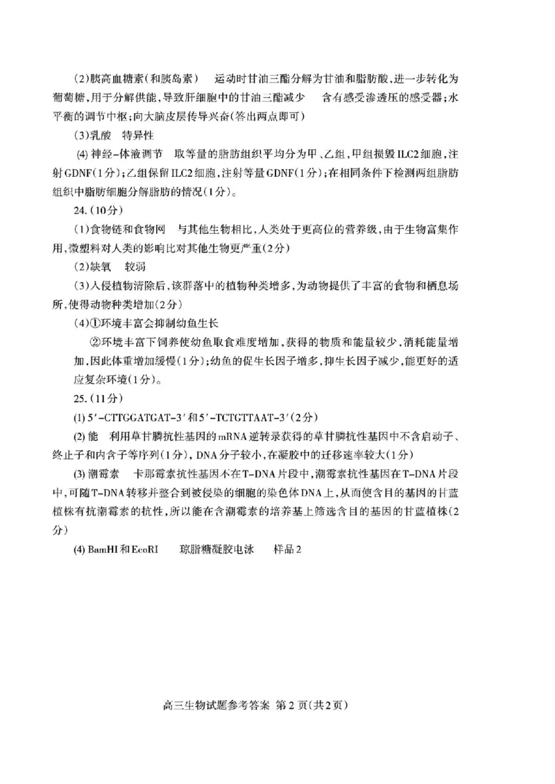 山东省泰安市2024年(届)高三年级四轮检测(泰安四模)生物试卷+答案(1)_2024年5月_025月合集_2024届山东省泰安市高三年级四轮检测