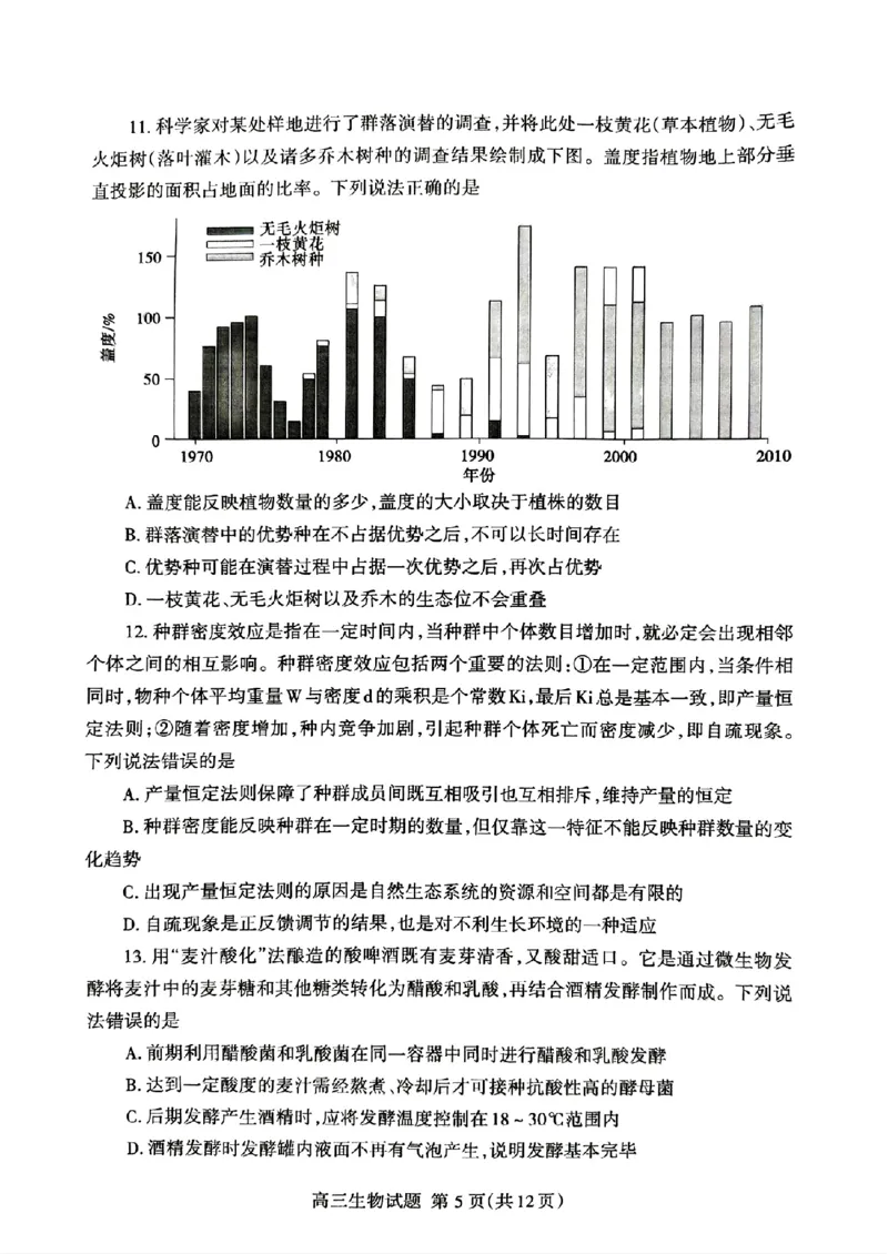 山东省泰安市2024年(届)高三年级四轮检测(泰安四模)生物试卷+答案(1)_2024年5月_025月合集_2024届山东省泰安市高三年级四轮检测
