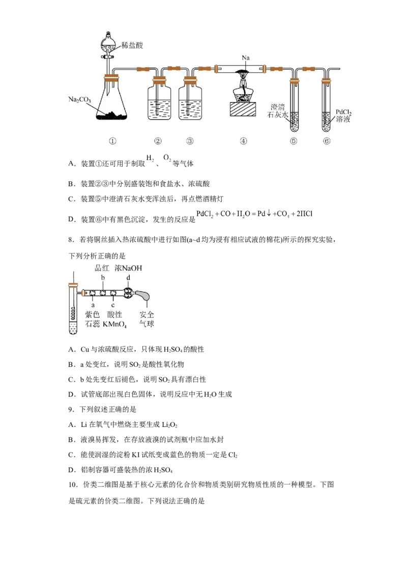 第五章第一节硫及其化合物小题训练2022-2023学年高一下学期化学人教版（2019）必修第二册_E015高中全科试卷_化学试题_必修2_2.新版人教版高中化学试卷必修二_2.同步练习