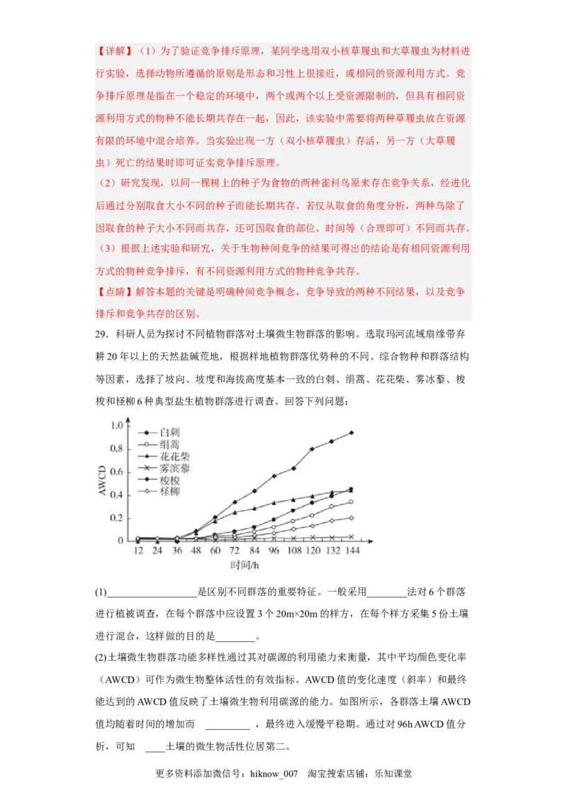 第二章群落及其演替-2022-2023学年高二生物章末测试必刷卷（人教版2019选择性必修2）（解析版）_E015高中全科试卷_生物试题_选修2_1.单元测试_3、单元测试2023