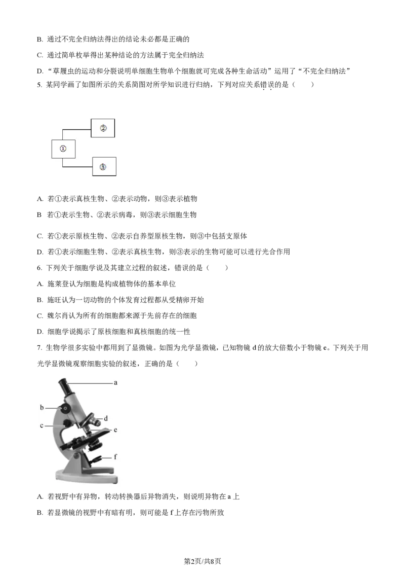生物-江西省名校联盟2023-2024学年高一上学期10月质量检测_2024-2025高一（7-7月题库）_2024年10月试卷_1010江西省名校联盟2023-2024学年高一上学期10月质量检测