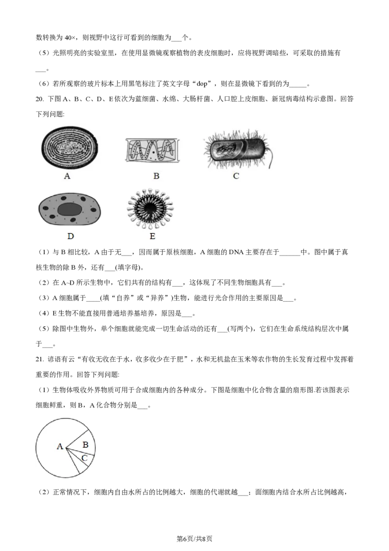 生物-江西省名校联盟2023-2024学年高一上学期10月质量检测_2024-2025高一（7-7月题库）_2024年10月试卷_1010江西省名校联盟2023-2024学年高一上学期10月质量检测
