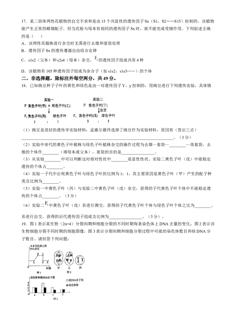 河南省南阳市方城县方城县第一高级中学2024-2025学年高一下学期3月月考生物试题（含答案）_2024-2025高一（7-7月题库）_2025年04月试卷