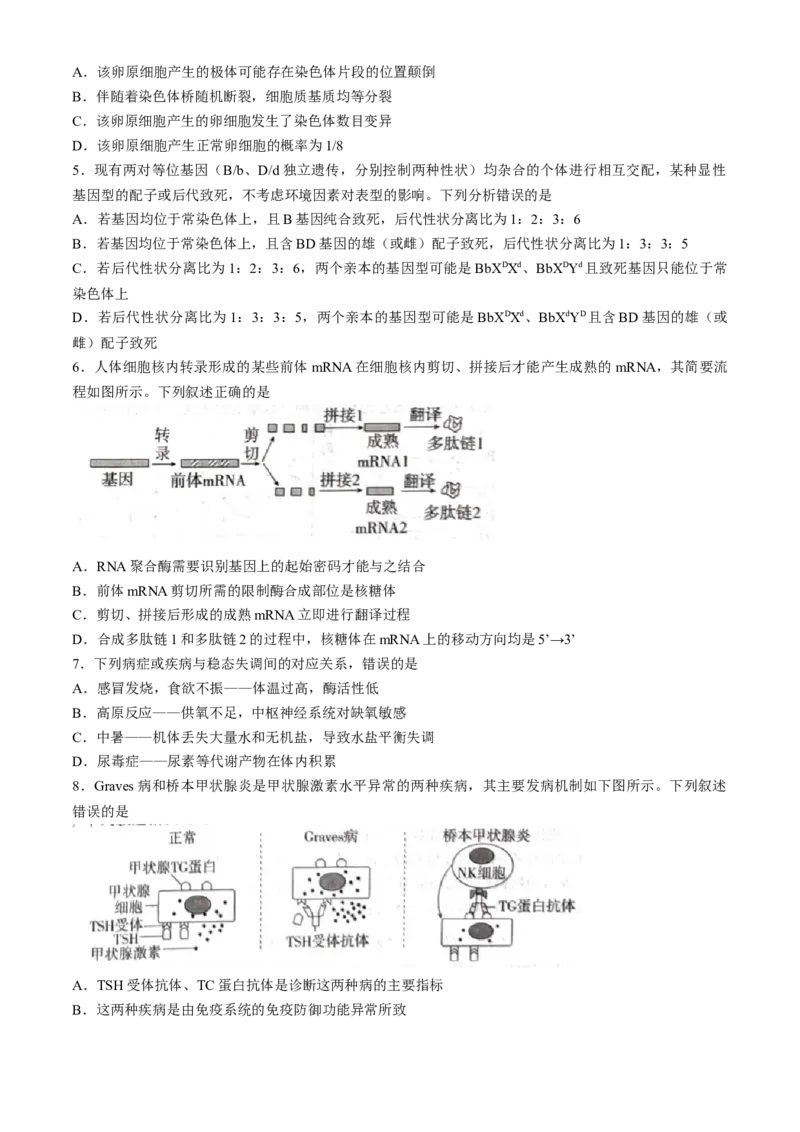 山东省新高考联合质量测评2023-2024学年高三下学期3月联考生物试题(1)_2024年4月_024月合集_2024届山东省新高考联合质量测评高三3月联考