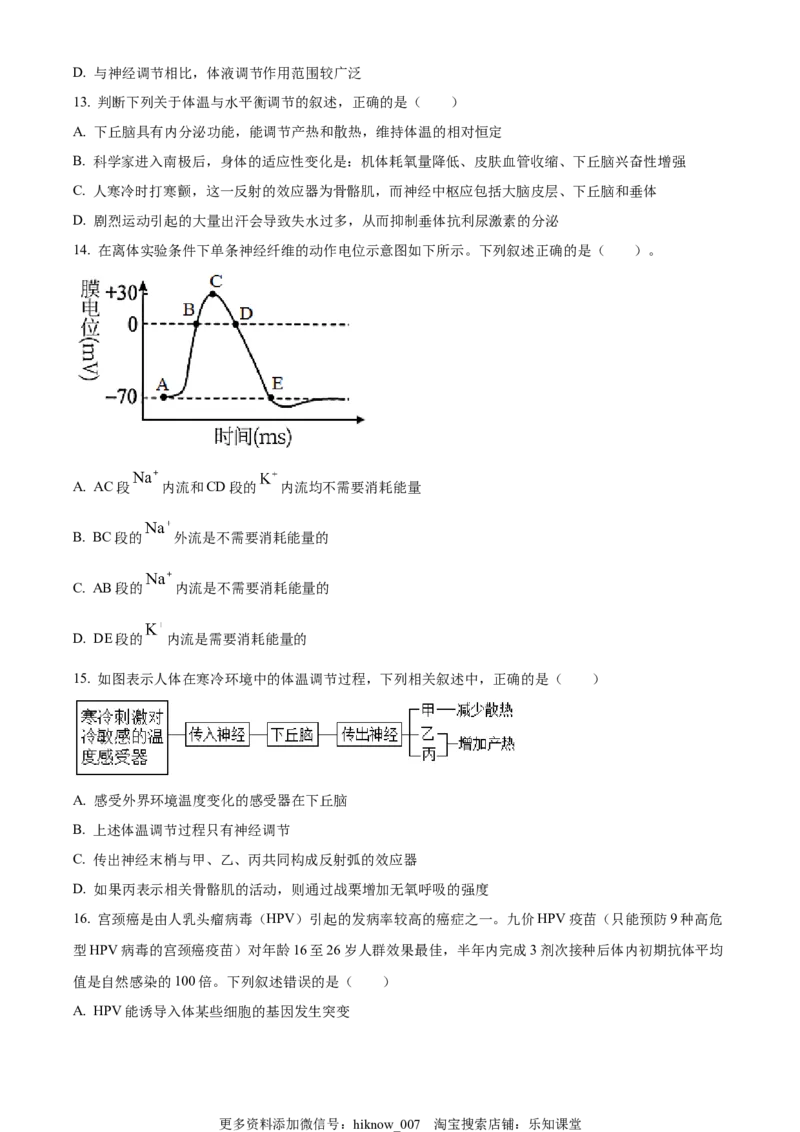 高二上学期期中生物试题（原卷版）_E015高中全科试卷_生物试题_选修1_3.期中测试_高二上学期期中生物试题