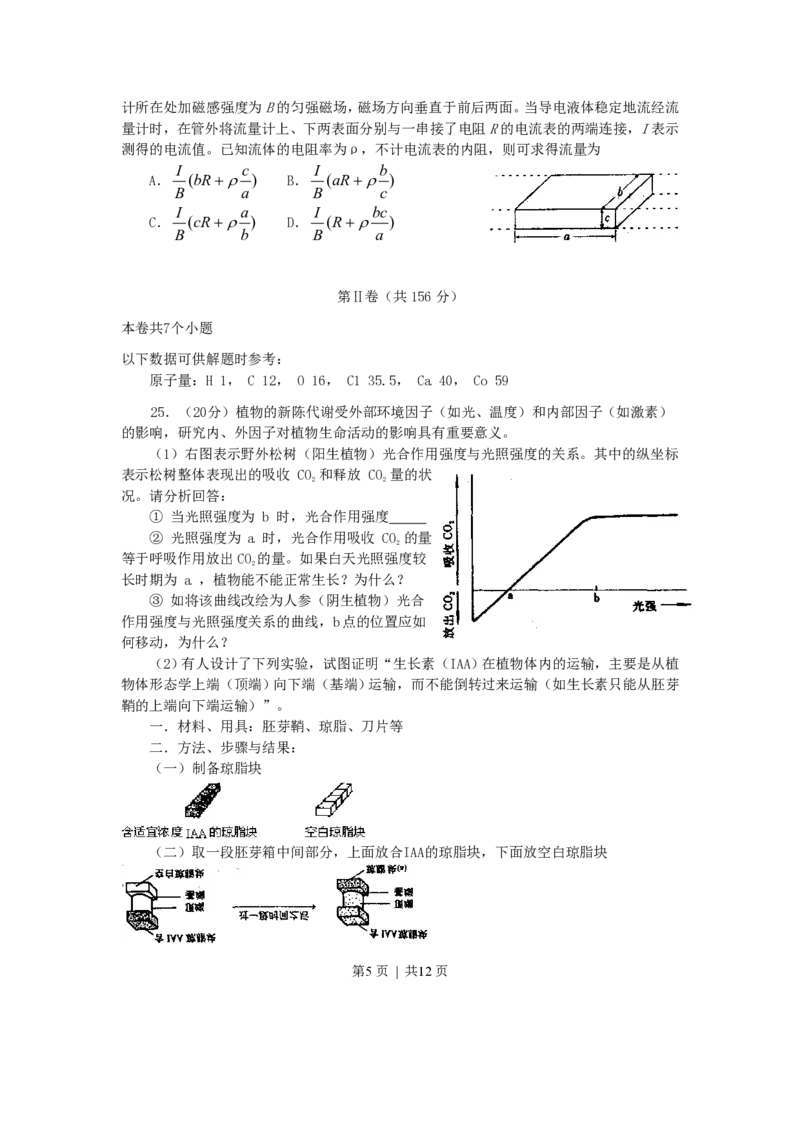 2001年湖南高考理科综合真题及答案_化学高考真题试卷_旧1990-2007&middot;高考化学真题_1990-2007&middot;高考化学真题&middot;PDF_2001-2007年各地理综历年真题_湖南