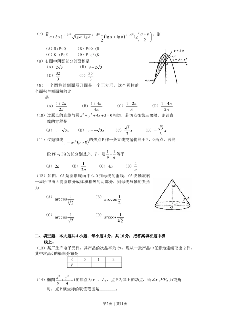2000年江西高考理科数学真题及答案_数学高考真题试卷_旧1990-2007&middot;高考数学真题_1990-2007&middot;高考数学真题&middot;word_江西