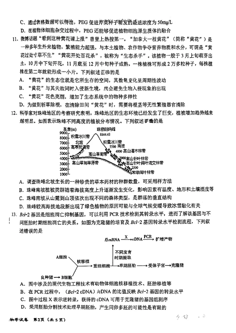 吉林省东北师大附中、长春市十一高中、吉林一中、四平一中、松原实验中学2024届高三上学期1月联合模拟考试生物(1)_2024年2月_022月合集