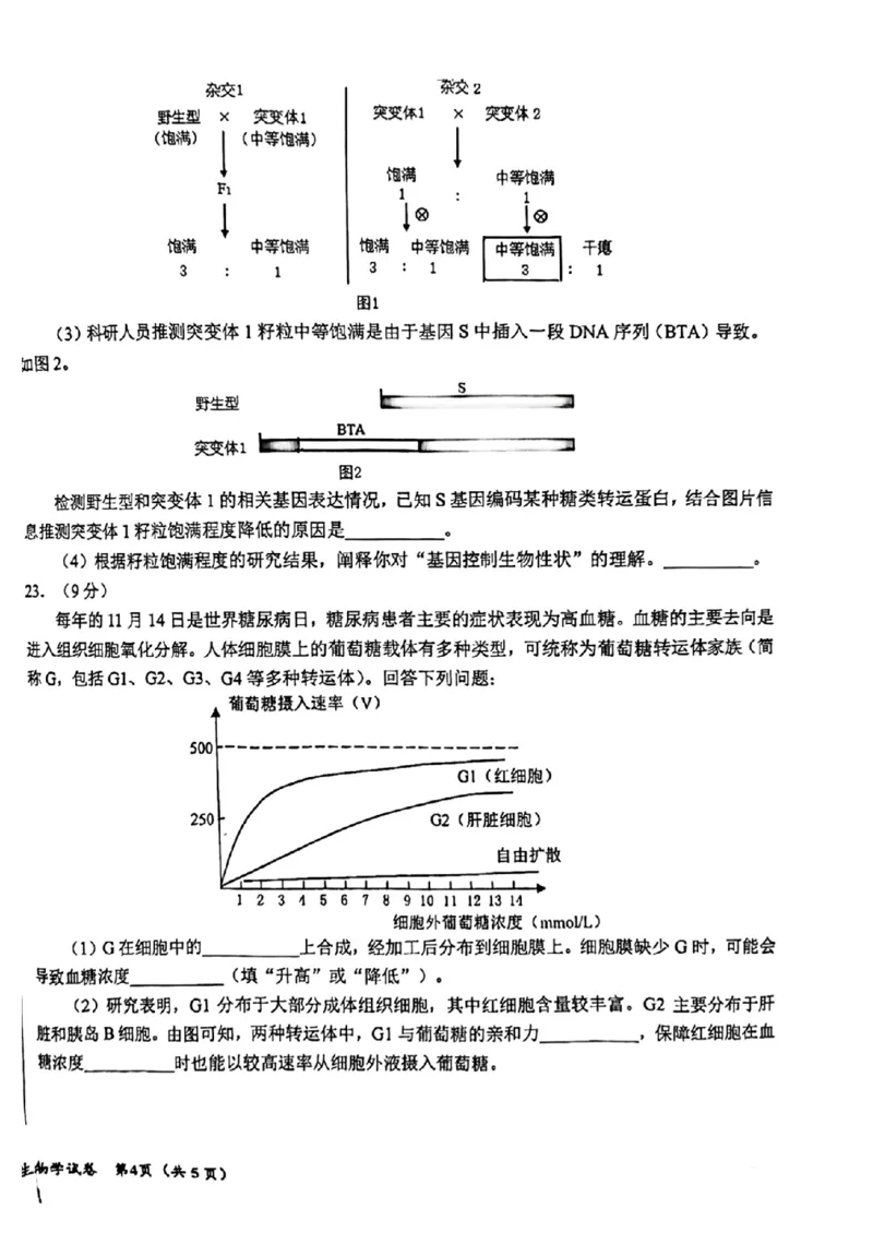 吉林省东北师大附中、长春市十一高中、吉林一中、四平一中、松原实验中学2024届高三上学期1月联合模拟考试生物(1)_2024年2月_022月合集