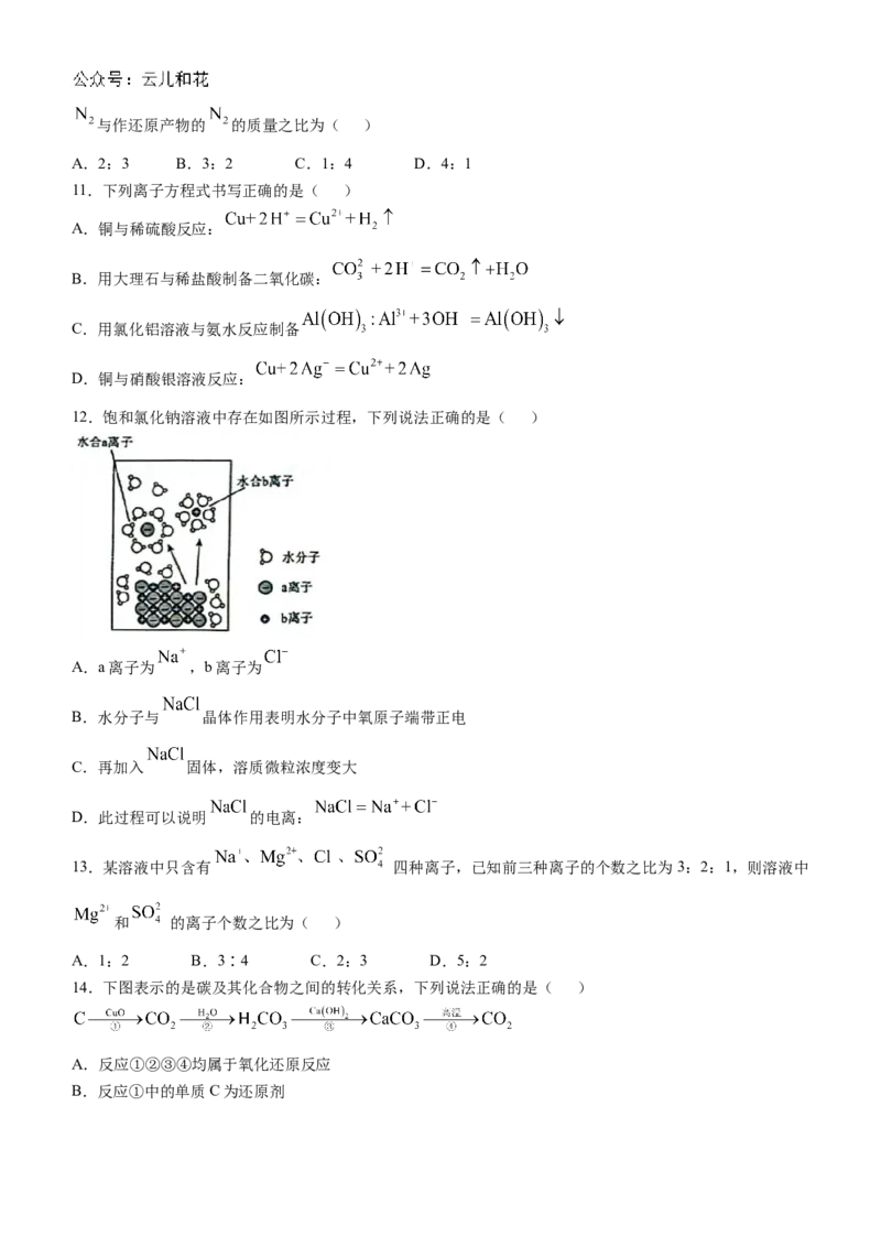 辽宁省县域重点高中协作体2024_2025学年高一上学期10月质量监测试题化学Word版含解析_2024-2025高一（7-7月题库）_2024年10月试卷