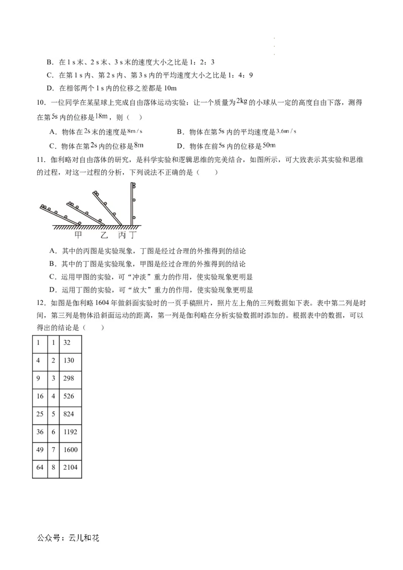 第08讲自由落体运动（原卷版）_2024-2025高一（7-7月题库）_2024年7月试卷_07082024年初升高物理无忧衔接（通用版）+暑假自学课2024年新高一物理暑假提升精品讲义