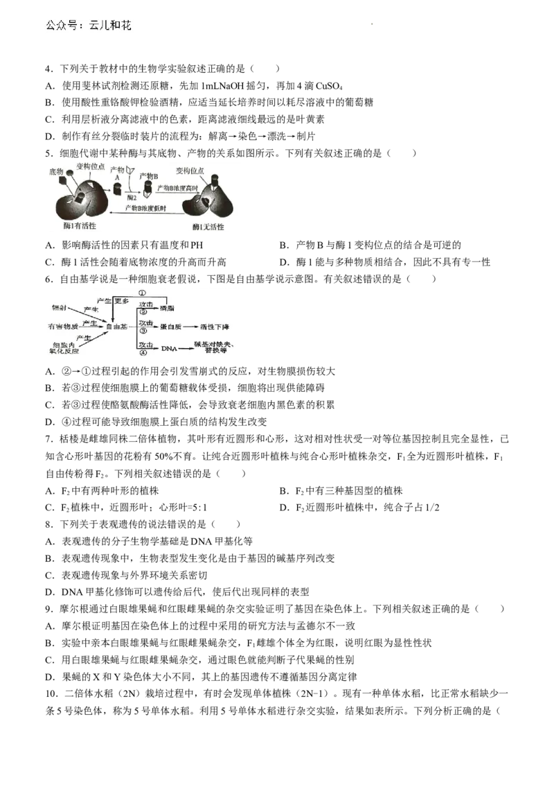 黑龙江省齐齐哈尔市2023-2024学年高一下学期7月期末生物试题_2024-2025高一（7-7月题库）_2024年8月试卷_0820黑龙江省齐齐哈尔市2023-2024学年高一下学期期末质量检测