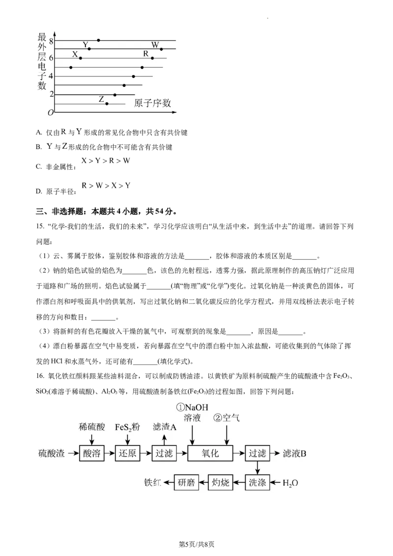 高一上学期期末考试化学试题（原卷版）_E015高中全科试卷_化学试题_必修1_1.新版人教版高中化学试卷必修一_4.期末试卷_4.高一上学期期末考试化学试题