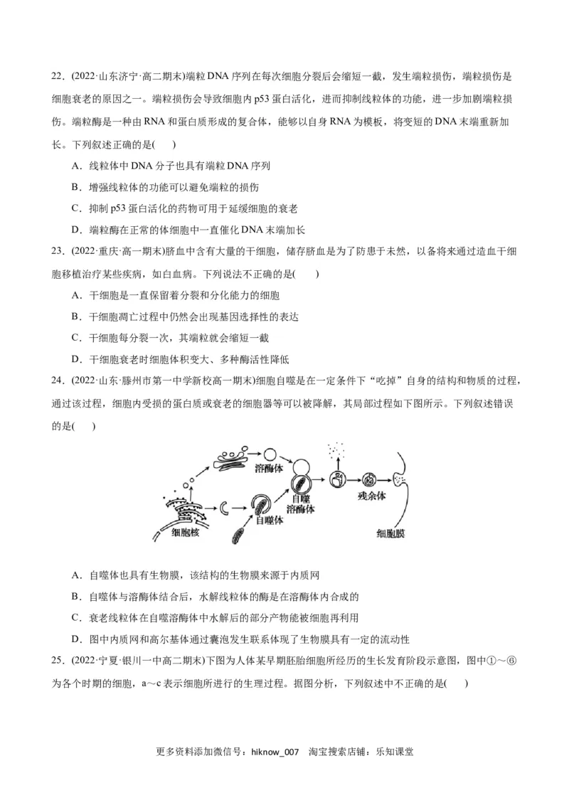 第6章细胞的生命历程（B卷&middot;能力提升练）（原卷版）_E015高中全科试卷_生物试题_必修1_1.单元测试_1.单元测试AB卷（第一套）