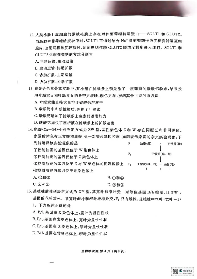 陕西省安康市2024-2025学年高一下学期4月期中生物试题（扫描版无答案）_2024-2025高一（7-7月题库）_2025年05月试卷_0510陕西省安康市2024-2025学年高一下学期4月期中考试