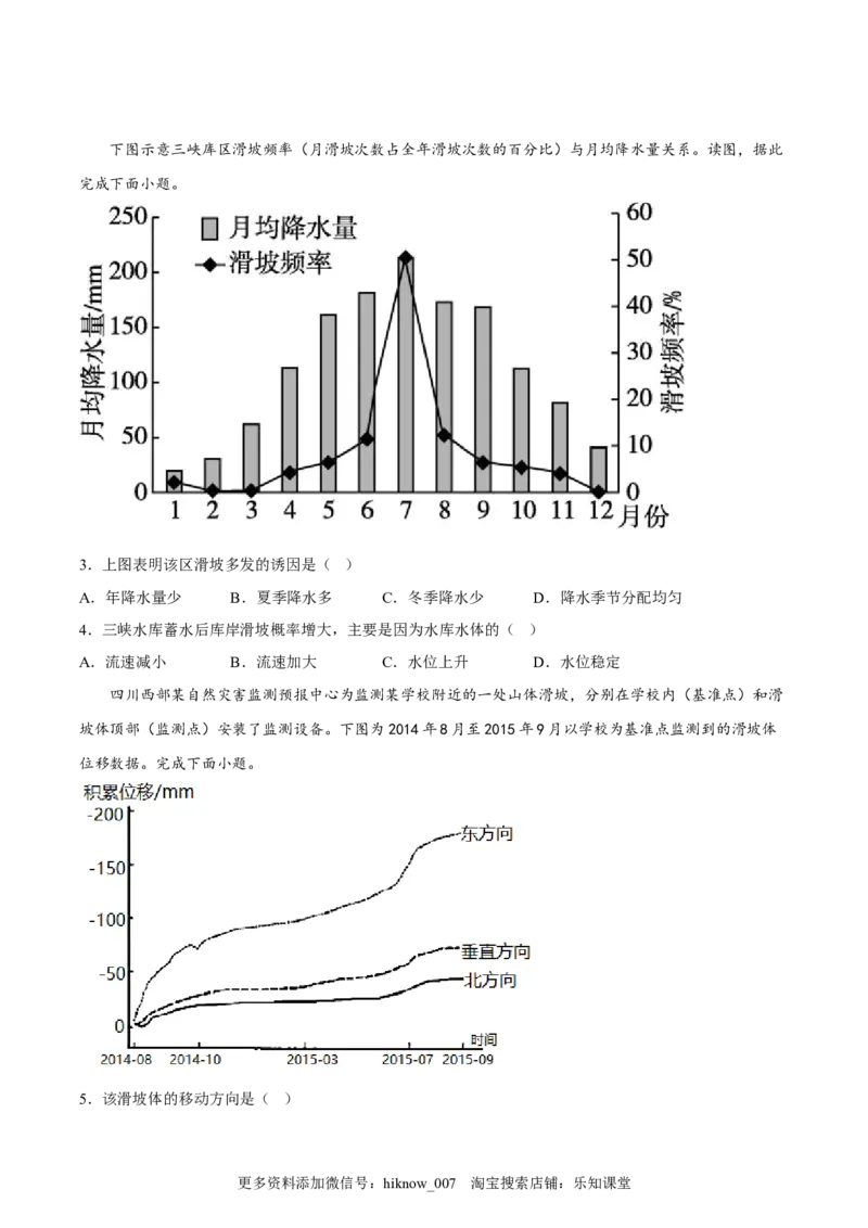 第15练地质灾害（原卷版）_E015高中全科试卷_地理试题_必修1_2.同步练习_课后培优练2023年（第一套）
