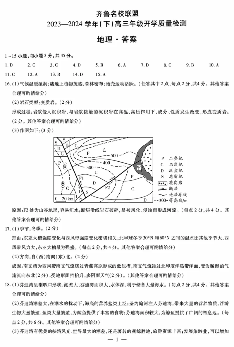 山东省齐鲁名校联盟2023-2024学年高三下学期开学质量检测地理答案(1)_2024年2月_022月合集_2024届天一大联考山东省齐鲁名校联盟高三下学期级开学质量检测