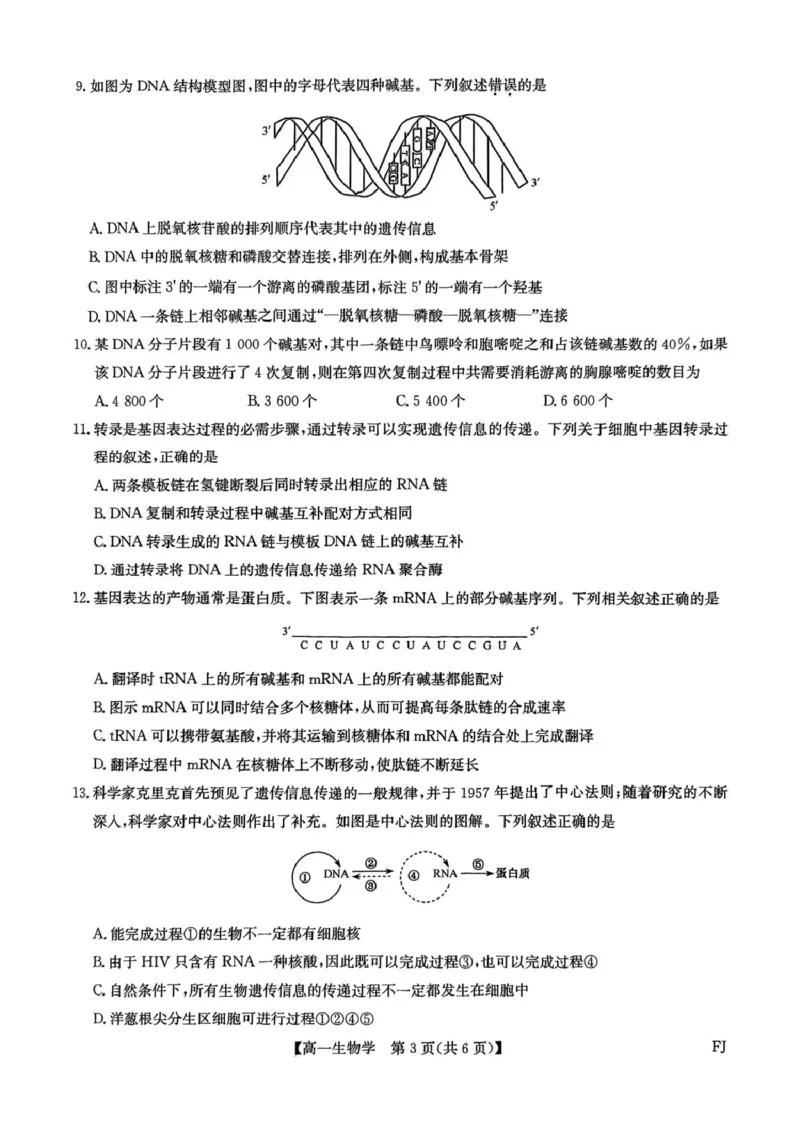 福建省福州市联盟校2024-2025学年高一下学期期中考试生物PDF版含解析_2024-2025高一（7-7月题库）_2025年6月7.10新增_0609福建省福州市联盟校2024-2025学年高一下学期期中考试