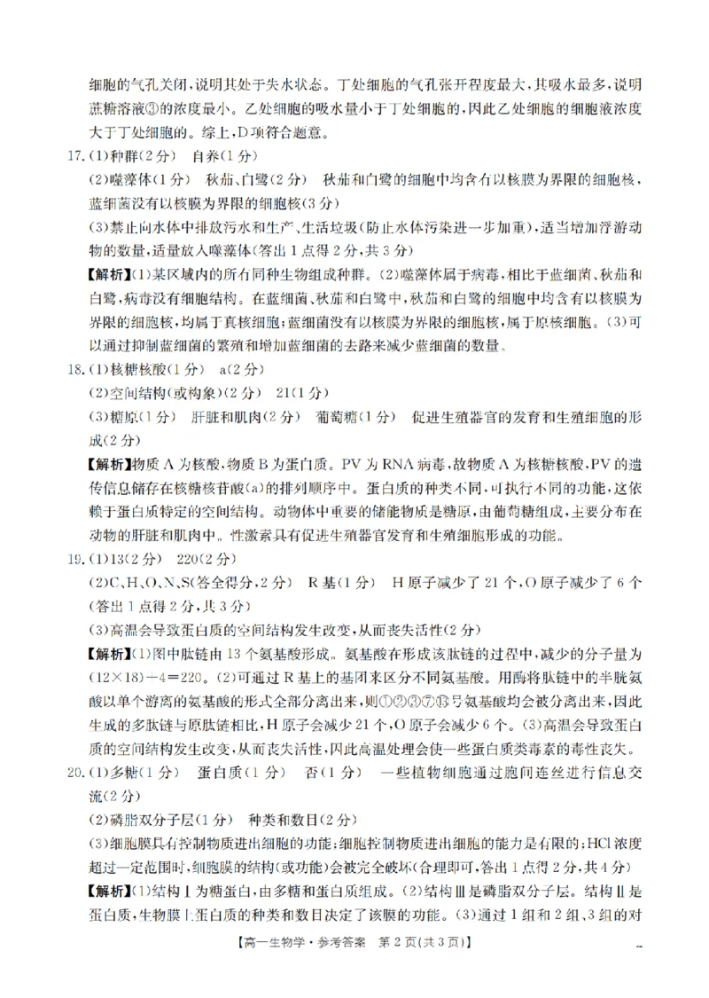 湖南省2025-2026学年高一上学期12月联考（26-201A）生物答案_2024-2025高一（7-7月题库）_2026年1月高一_260120金太阳&middot;湖南省2025-2026学年高一上学期12月联考（26-201A）（全）