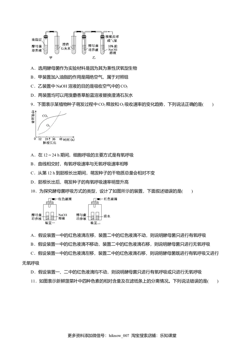 第5章细胞的能量供应和利用B卷（原卷版）_E015高中全科试卷_生物试题_必修1_1.单元测试_3.单元测试（第三套）_第5章细胞的能量供应和利用B卷-高一生物学同步单元AB卷（2019人教版必修1）