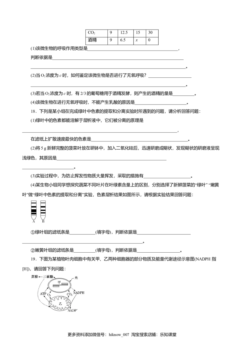 第5章细胞的能量供应和利用B卷（原卷版）_E015高中全科试卷_生物试题_必修1_1.单元测试_3.单元测试（第三套）_第5章细胞的能量供应和利用B卷-高一生物学同步单元AB卷（2019人教版必修1）