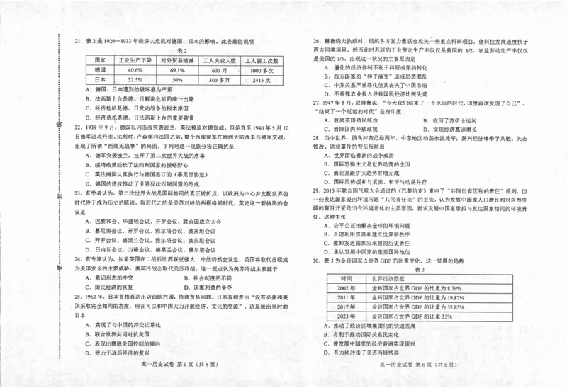 高一历史_2024-2025高一（7-7月题库）_2024年7月试卷_0727河北省唐山市2023-2024学年高一下学期7月期末考试