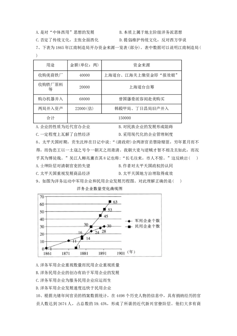 第17课国家出路的探索与列强侵略的加剧同步练习-2022-2023学年高中历史统编版（2019）必修中外历史纲要上册_E015高中全科试卷_历史试题_必修上_2.同步练习_同步练习+单元测试2023年_10