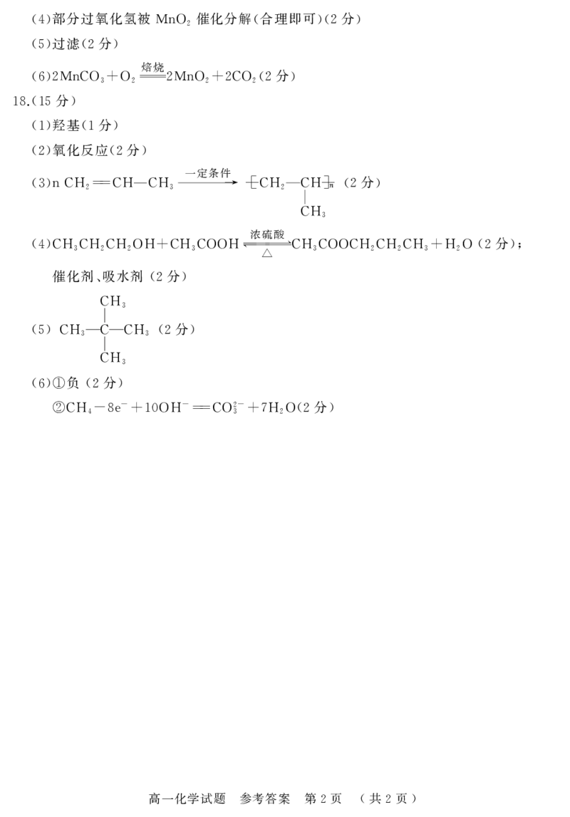 河南省驻马店市2024-2025学年度第二学期期末质量检测高一化学试题（图片版，含答案）_2024-2025高一（7-7月题库）_2025年7月_250719河南省驻马店市2024~2025学年度高一第二学期期末质量监测