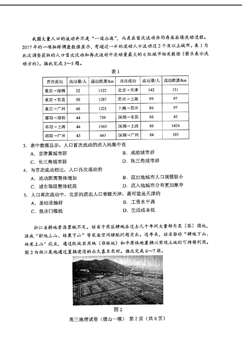 地理试卷_2024年3月_013月合集_2024届唐山市普通高等学校招生统一考试第一次模拟演练_2024届唐山市普通高等学校招生统一考试第一次模拟演练地理