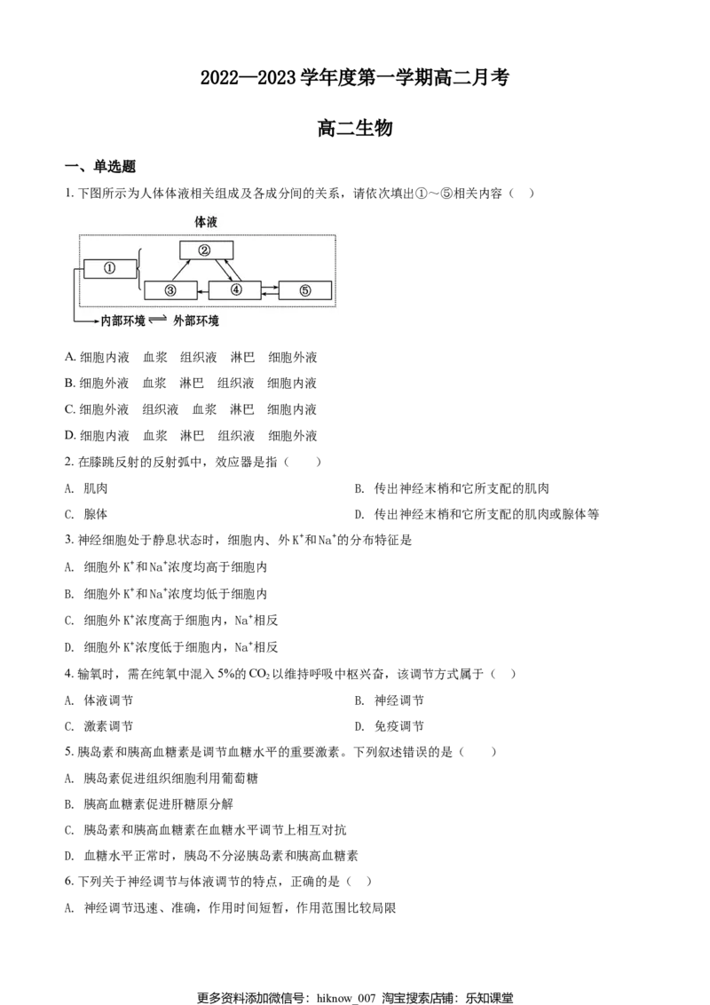 高二9月月考生物试题（原卷版）_E015高中全科试卷_生物试题_选修1_5.月考测试