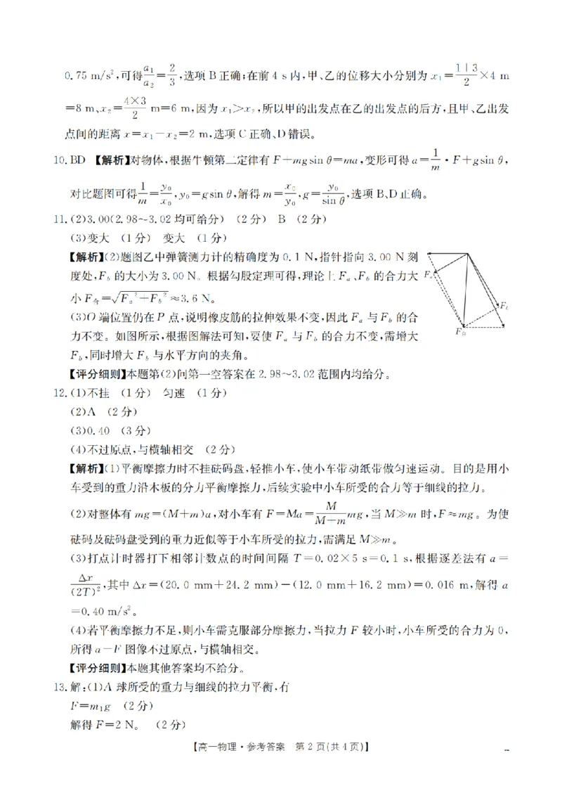 物理答案_扫描版_2024-2025高一（7-7月题库）_2026年1月高一_260127河南省豫北创新发展联盟2025-2026学年高一上学期第一次质量检测试题（全）