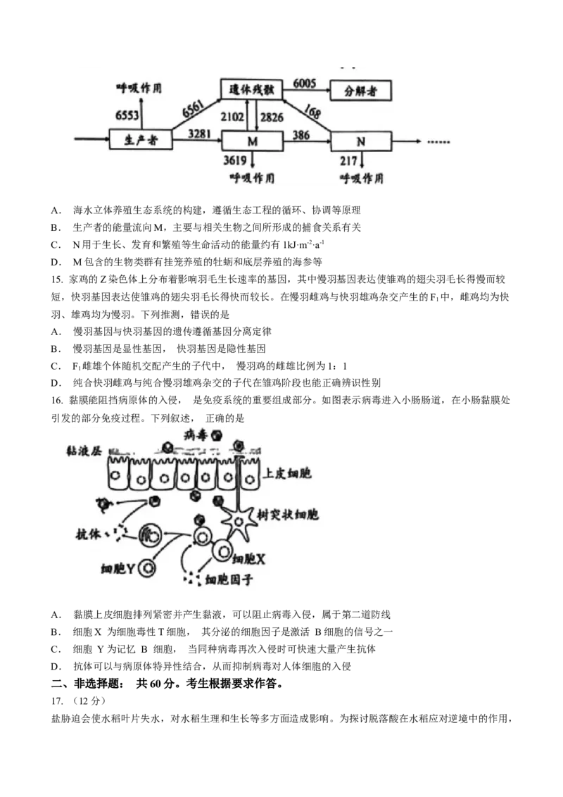 广东省广州市2024届普通高中毕业班综合测试（一）生物试题含答(1)_2024年3月_013月合集_2024届广东省广州市普通高中毕业班下学期一模考试