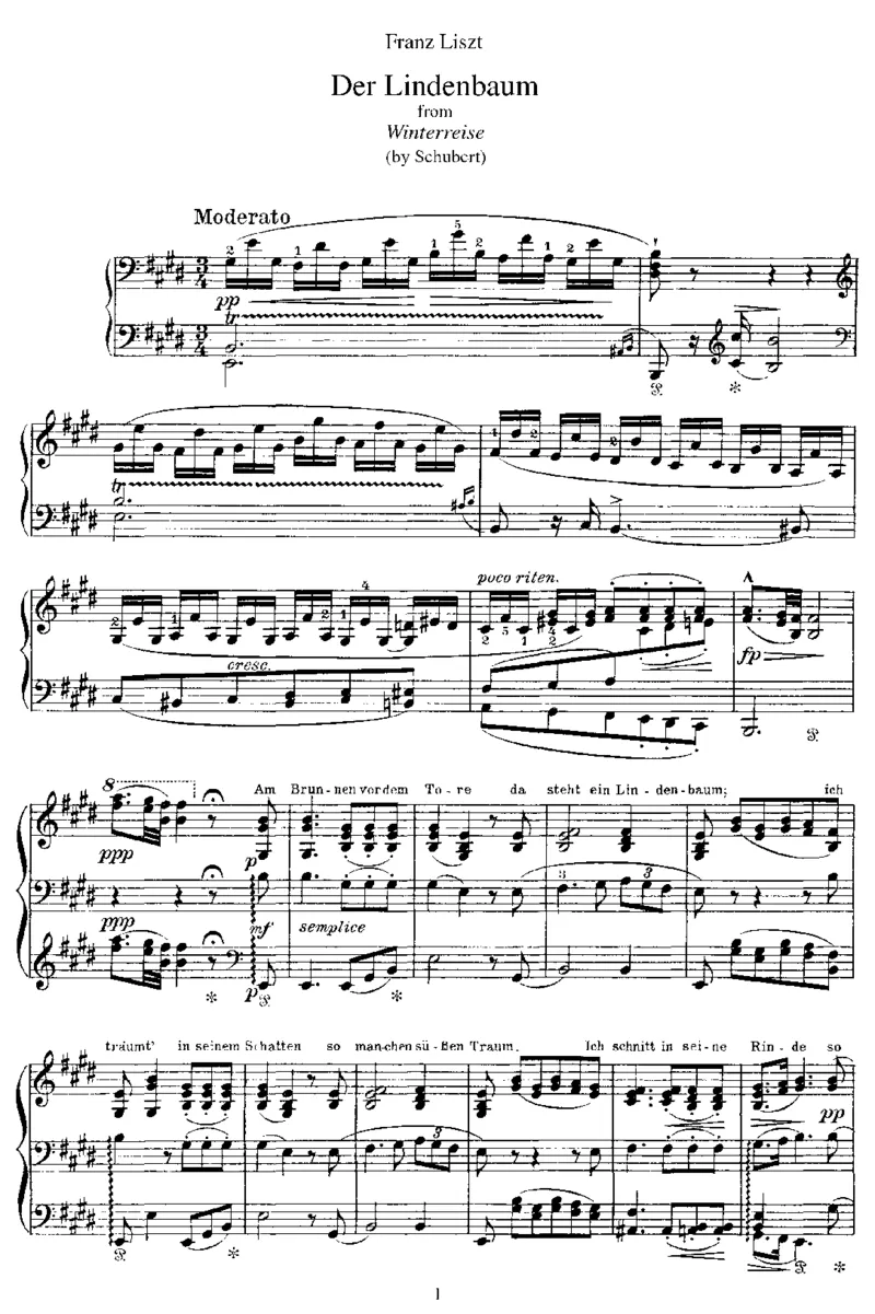DerLindenbaum(Schubert)_一万首著名钢琴曲谱哈农贝多芬合集视频教学电子版高清无水印可打印_1古典钢琴知名音乐家谱_李斯特钢琴谱全集_改编舒伯特