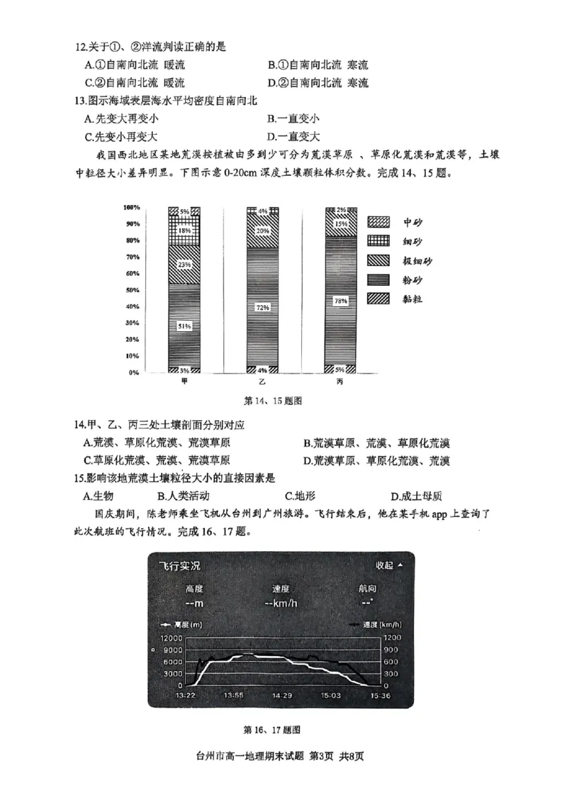 浙江省台州市2024学年第一学期高一年级期末质量评估试题地理（PDF版，含答案）_2024-2025高一（7-7月题库）_2025年02月试卷_0218浙江省台州市2024-2025学年高一上学期期末质量评估考试