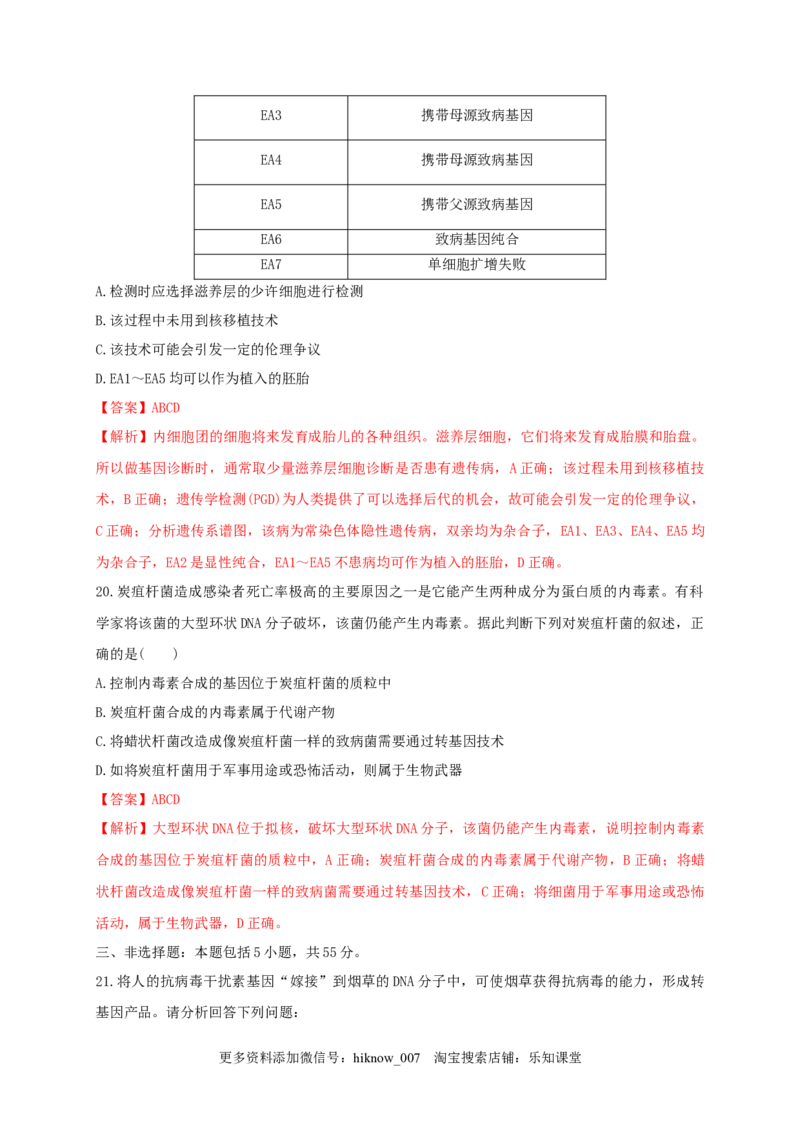 第四单元生物技术的安全性与伦理问题（能力提升）-2020-2021学年高二生物单元测试定心卷（人教版2019选择性必修3）（解析版）_E015高中全科试卷_生物试题_选修3_1.单元测试_2.单元测试
