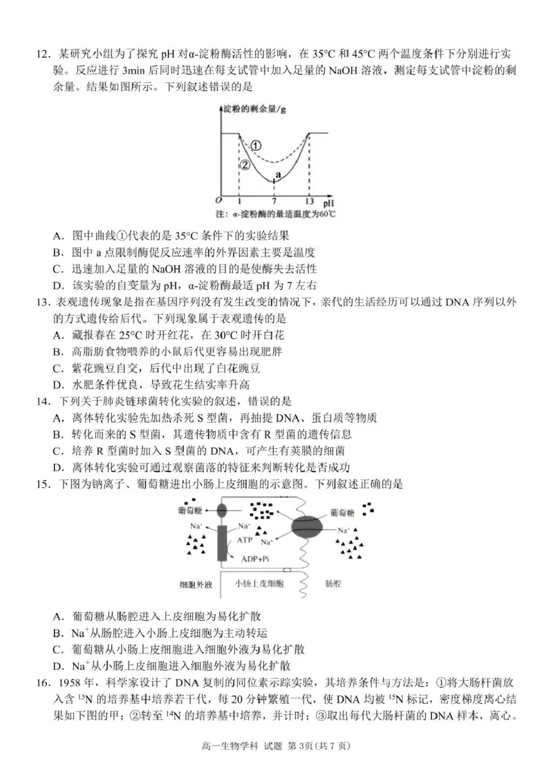 浙江省丽水市发展共同体2024-2025学年高一下学期4月期中联考生物试卷（扫描版有答案）_2024-2025高一（7-7月题库）_2025年04月试卷