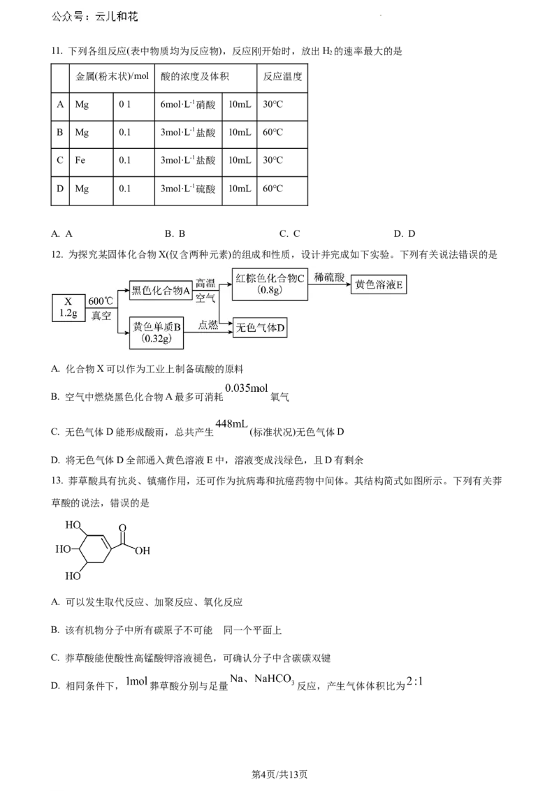 河南省信阳市2023-2024学年高一下学期7月期末考试化学试题_2024-2025高一（7-7月题库）_2024年8月试卷_0815河南省信阳市2023-2024学年高一下学期期末教学质量检测