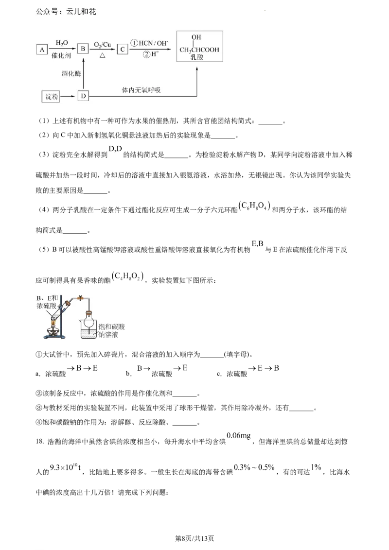 河南省信阳市2023-2024学年高一下学期7月期末考试化学试题_2024-2025高一（7-7月题库）_2024年8月试卷_0815河南省信阳市2023-2024学年高一下学期期末教学质量检测
