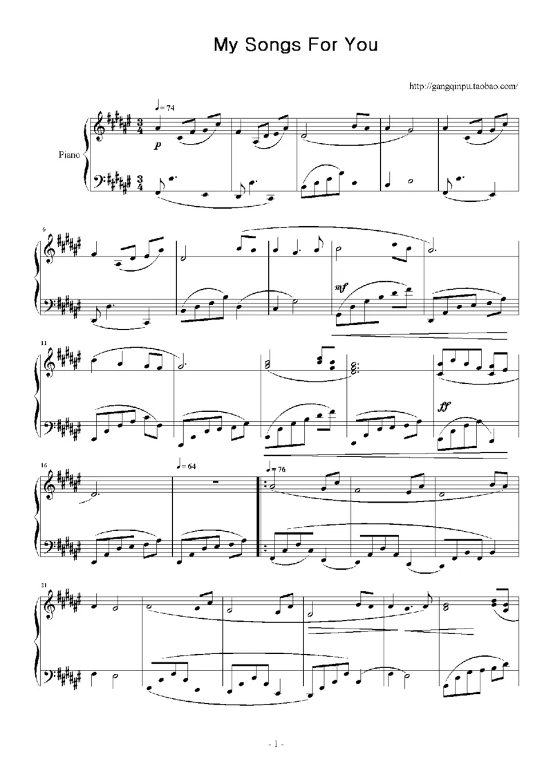 39、班得瑞钢琴谱1（45页，共10首）_一万首著名钢琴曲谱哈农贝多芬合集视频教学电子版高清无水印可打印_3流行音乐谱_流行钢琴谱合集形式_高清PDF无水印