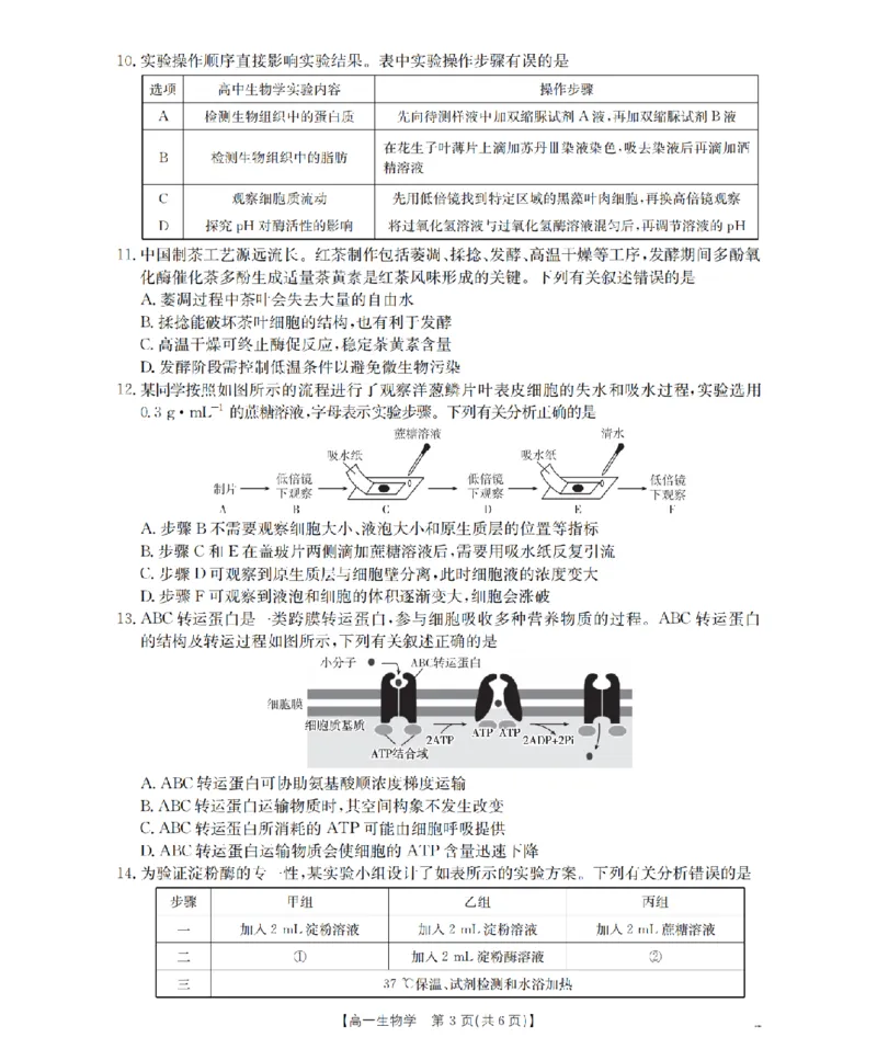 河南省南阳地区2025-2026学年高一上学期12月阶段考试卷（26-176A）生物_2024-2025高一（7-7月题库）_2026年1月高一