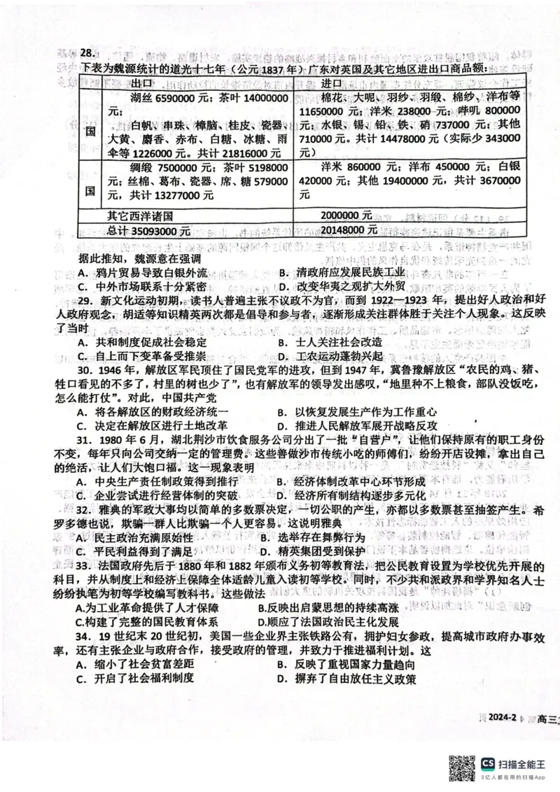 四川省成都市树德中学2023-2024学年高三下学期开学考试文科综合试题_2024年2月_01每日更新_27号_2024届四川省成都市树德中学高三下学期开学考试