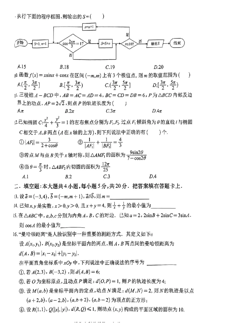 四川省南充市高2024届高考适应性考试（二诊）文科数学试卷_2024年3月_013月合集_2024届四川省南充市高三高考适应性考试（二诊）