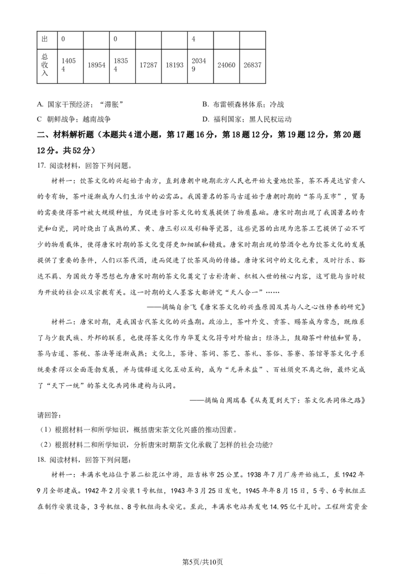 吉林省吉林市普通高中2023-2024学年高三下学期第四次模拟考试历史试题(1)_2024年5月_025月合集_2024届吉林省吉林市高三第四次模拟考试