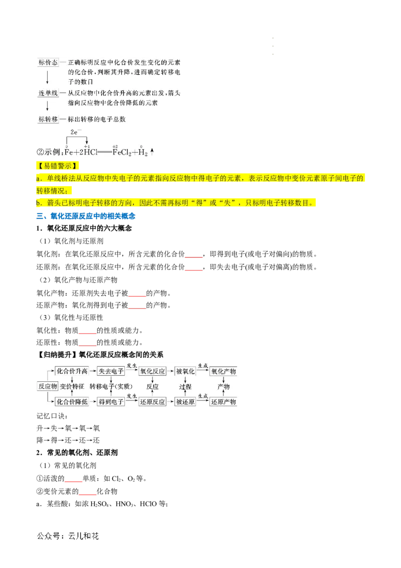 第04讲&nbsp;氧化还原反应的基本概念（原卷版）_2024-2025高一（7-7月题库）_2024年7月试卷_0708暑假自学课2024年新高一化学暑假提升精品讲义